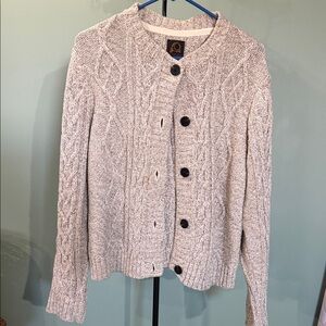 Overland Cable Knit Button-Front Sweater Cardigan - Light Heather Gray